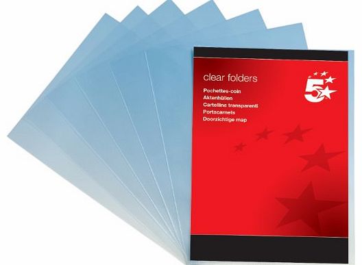 5 Star Office Folder Plastic Copy-safe 90 Micron A4 Clear [Pack 100]